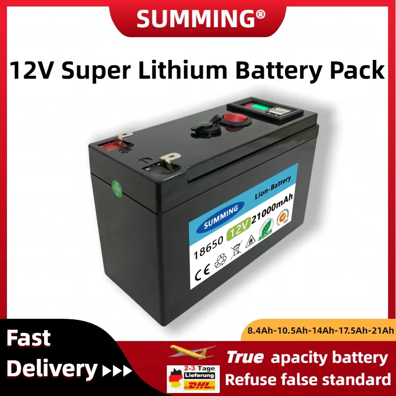 12V 18650 rechargeable lithium-ion battery 12V 21000Ah portable power supply, suitable for vehicle/UPS/solar system operation