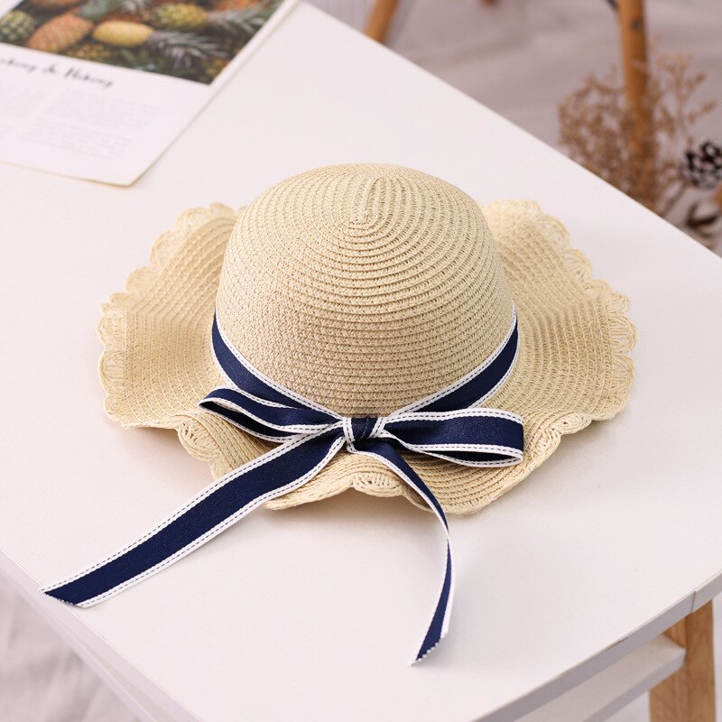 REYI001 summer kids girl casual straw hat Baby children Breathable Floppy large brim ribbon bowknot sun hat panama gorros: 005