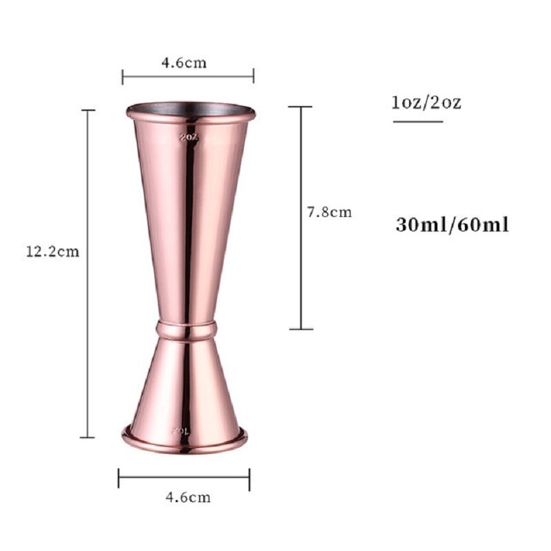30ml/60ml Measure Cup Cocktail Bar Wine Jigger Stainless Steel Double Shaker Measuring Tool Scale Volume Drink Spirit Home Party: Rose gold