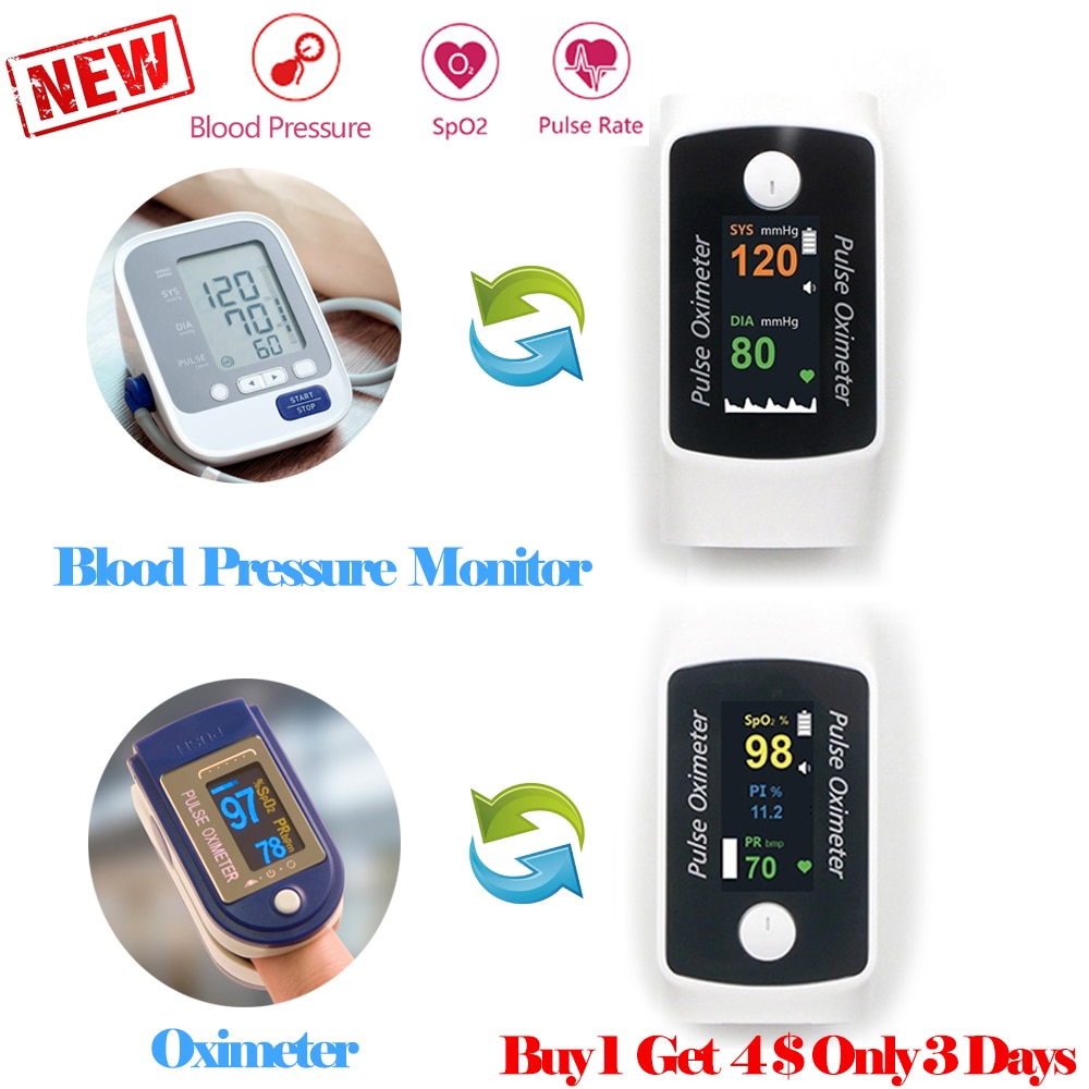 Vingertop Pulsoxymeter Met Bloeddrukmeter Zuurstofverzadigingsbereik Monitor Hartslagmeter Vingertop Bloeddrukmeter