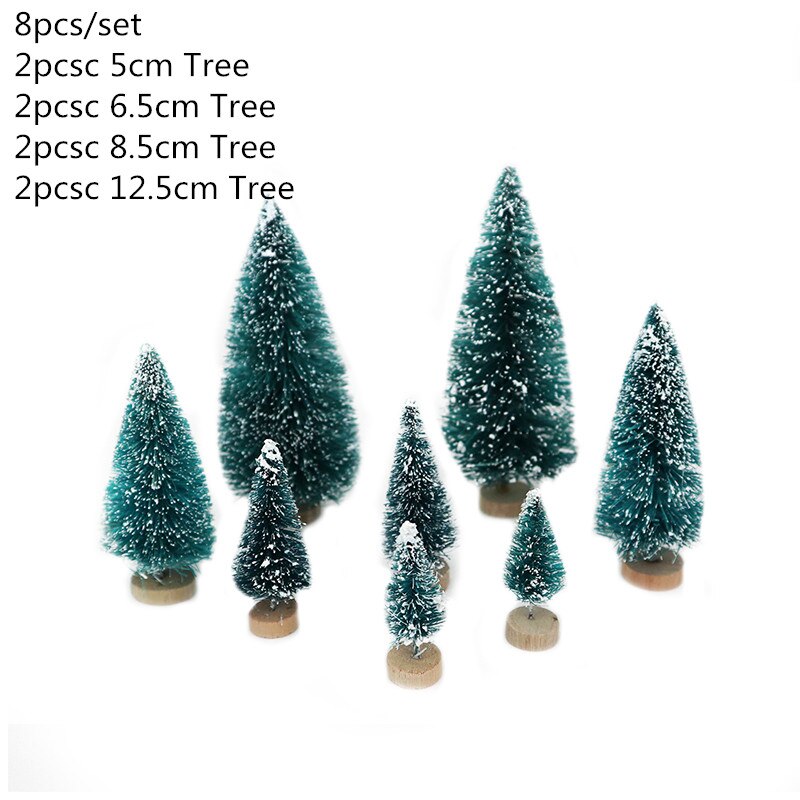 8 stk / sæt blandet størrelse juletræ 5cm/6.5cm/8.5cm/12.5cm juledekoration til hjemmet xmas festbord deco et lille fyrretræ: D3-8 stk