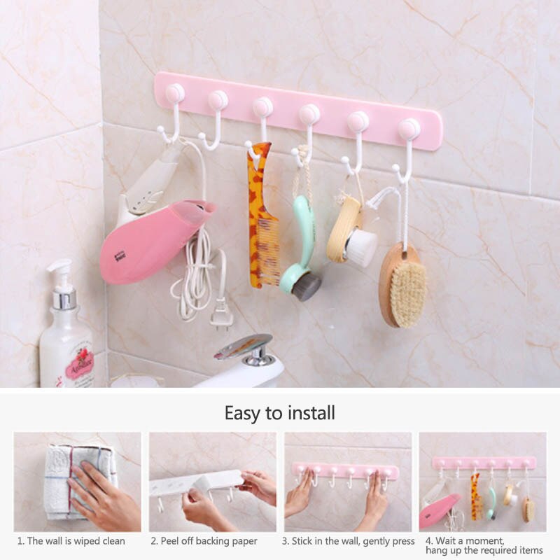6 crochets, support de rangement en plastique pour la maison, crochet mural, fort support accessoires de salle de bain, organisateur de cuisine, 1 pièce