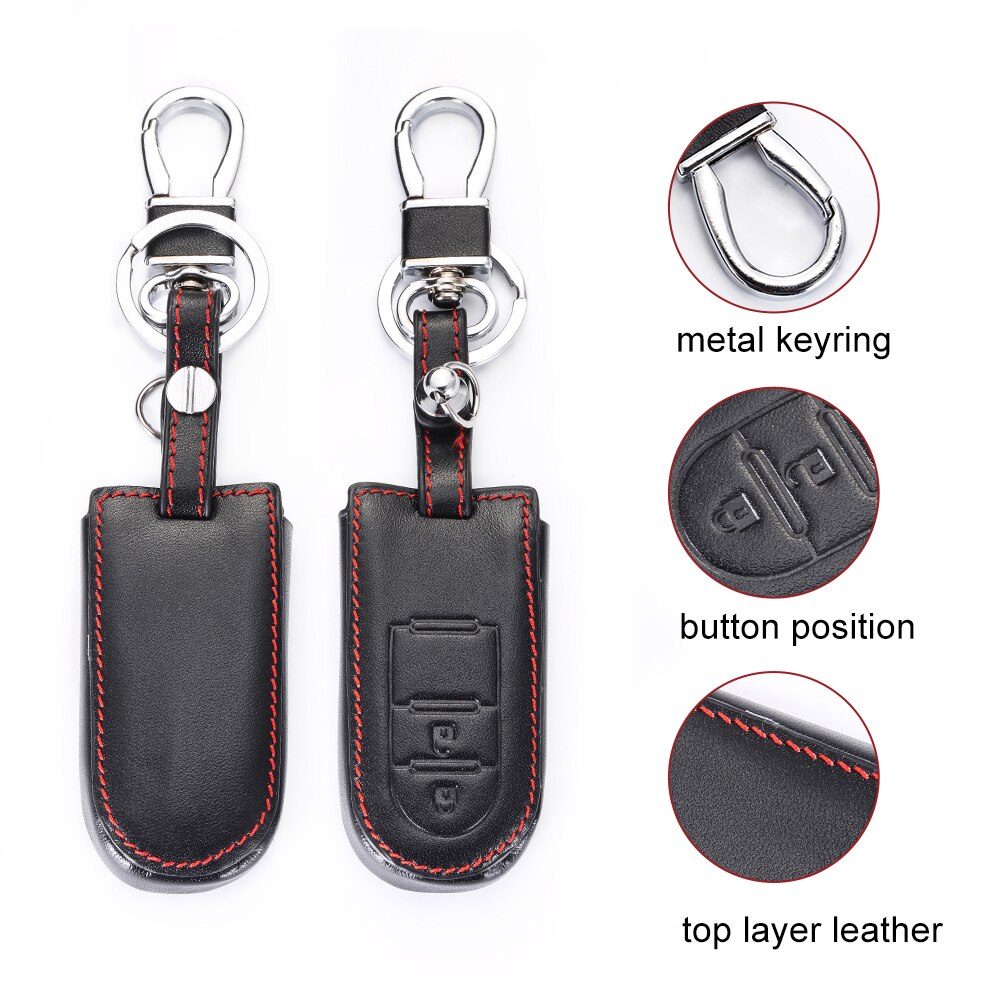 Top Layer Leather Car Key Cover for Toyota Rush Daihatsu Tanto LA600S LA800S LA610S Perodua Smart Keys Case 2 Buttons Keychain