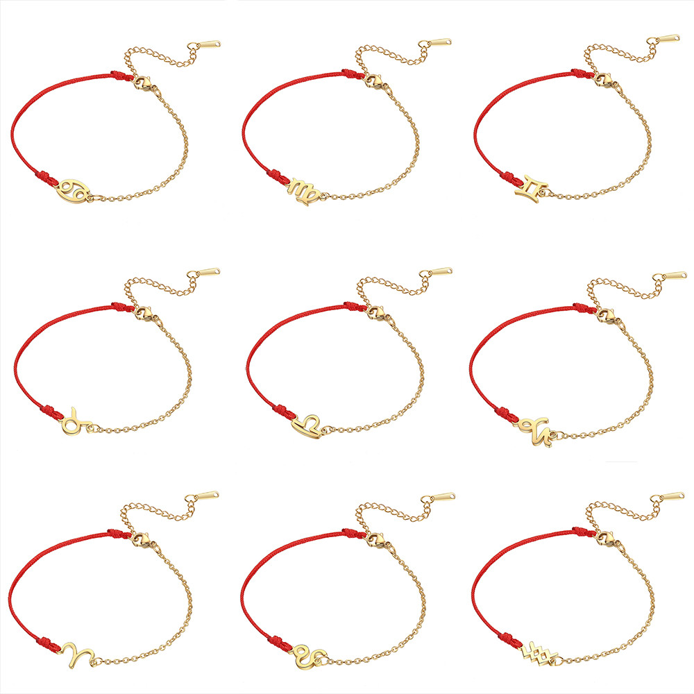 Zodiac Armband Rvs Hanger Armband Rope Chain Verstelbare Armband Voor Vrouwen Sieraden Bruidsmeisje