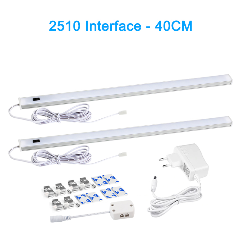 Luz LED debajo de las luces del gabinete para cocina, interruptor de barrido manual, Sensor de movimiento PIR, lámpara de armario, luz nocturna Led de 30/40/50cm: Rojo, amarillo y azul / Blanco frío