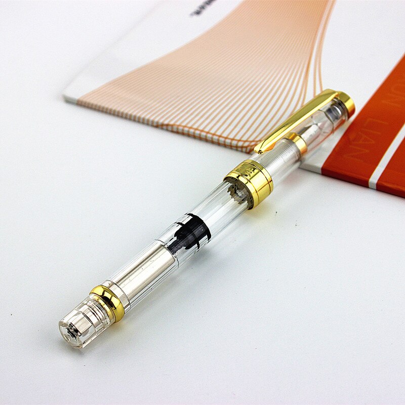 Pluma estilográfica Wingsung 3008 Piston, nueva mejorada, colorida, dorada, EF/F, embellecedora pluma de tinta, para el colegio y la Oficina: Q / F