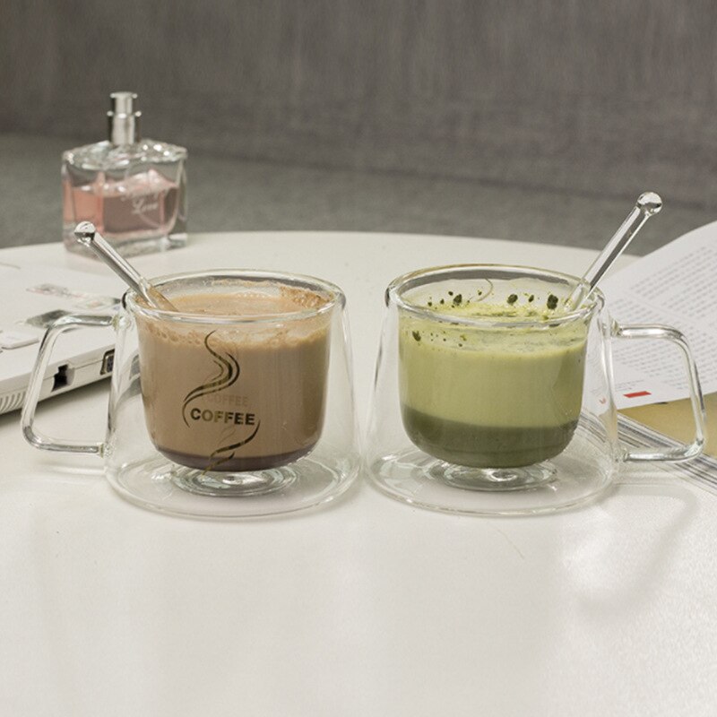 Kaffemugg espressokopp termoglas dubbelväggiga höga borosilikatmuggar xjs 789