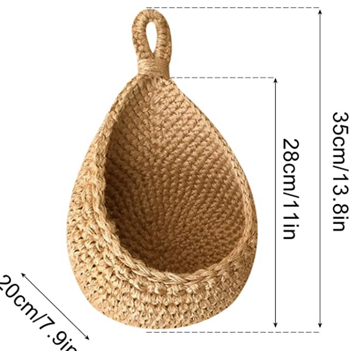 Woven Storage Baskets Wall Hanging Vegetable Fruit Rope Rattan Basket Kitchen Table Wall Hanging Storage Organizer Flower Vase: XL