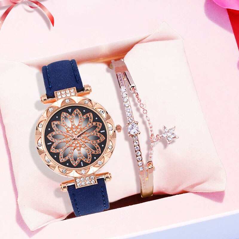 Luxury Women Watches Bracelet set Starry Sky Ladies Bracelet Watch Casual Leather Quartz Wristwatch Clock Relogio Feminino