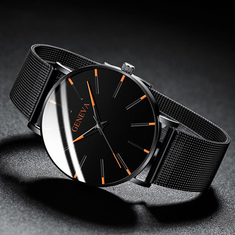 Minimalistiske herre ultra tynde ure simple herre business rustfrit stål mesh quartz ur