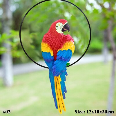 Hand Painted Red Yellow Blue Resin Parrot On Iron Circle Frame Garden Decor Hanging Ornament: No.02
