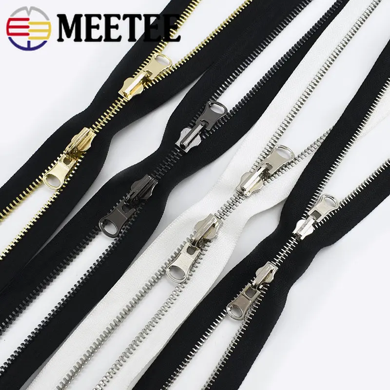 1 pieza 60-120 cm 5 # 8 # Cremalleras de Metal de doble deslizamiento, cremallera Reversible giratoria para coser abrigo, chaqueta, Kit de reparación de cremalleras, accesorios DIY