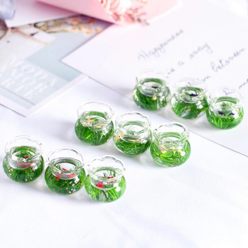 Dollhouse Miniature Glass Fish Tank Bowl Aquarium Doll House Home Ornament Toy For Dollhouse Decals