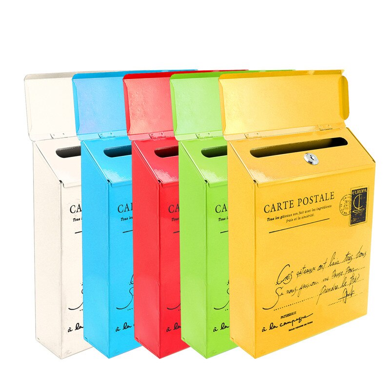 Buzón postal pastoril de metal con retro americano, cubo moderno para montar en la pared, caja de periódicos, decoración de jardín