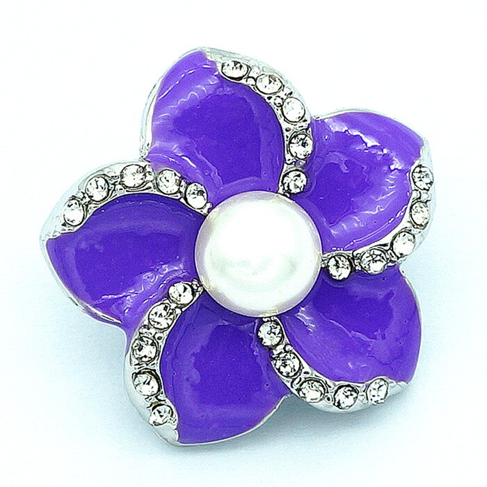 beauty Rhinestone Pearl Colorful Flowers 20MM snap buttons fit snap bracelet snap jewelry KZ1377: purple