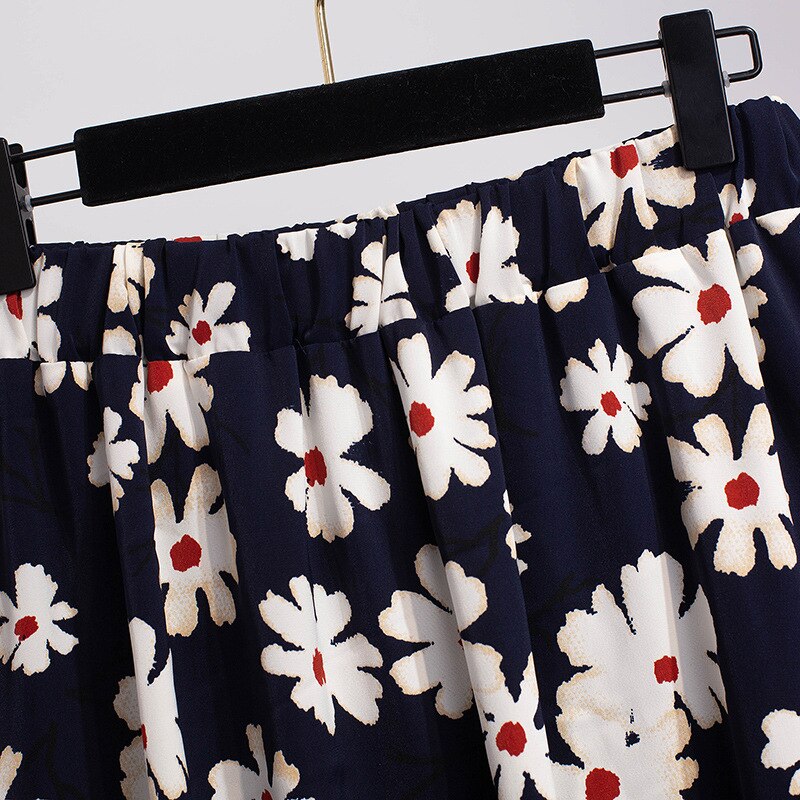 Falda de chifón para mujer, talla grande, 8XL, 10XL, 12XL, 100KG, 150KG, holgada, talla grande, cintura elástica, Floral, falda acampanada