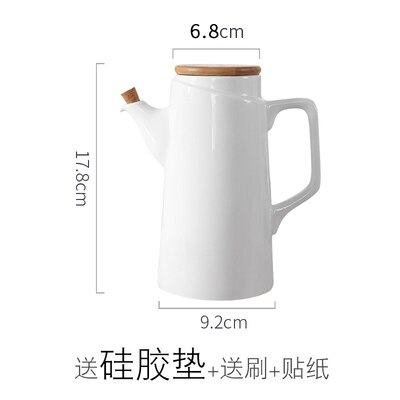 Aceitera de cerámica blanca de estilo europeo, botella de vinagre, utensilios de cocina de porcelana, jarra sellada Simple con tapa de madera, decoración del hogar