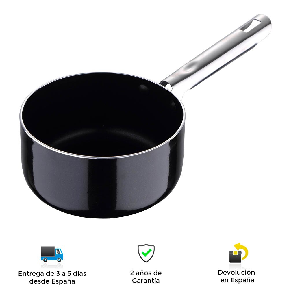 Cazo industrial Pixel Pro, 16x8cm, 1.3L, doble capa de antiadhernete negro, aluminio prensado, fondo de inducción por puntos, mango de acero inoxidable, cazo cocina, cazos de cocina