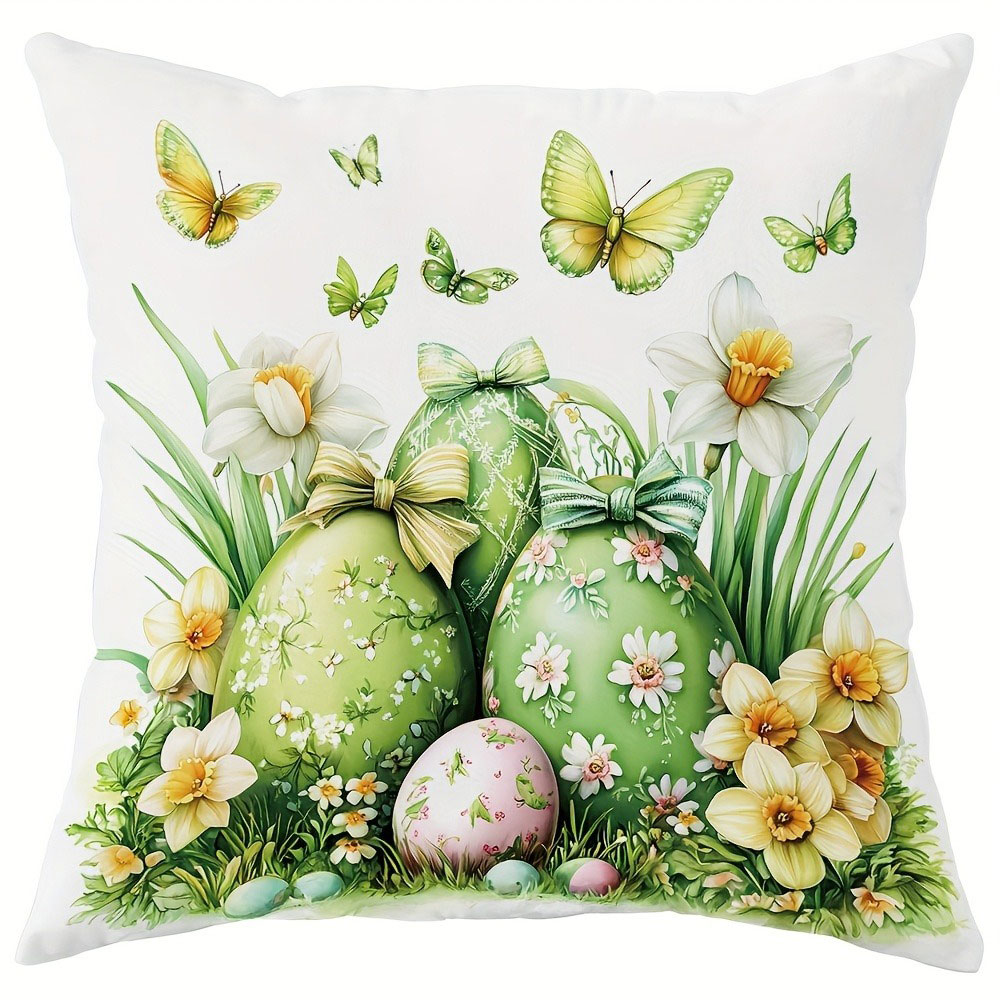 Patrón de Pascua decoración del hogar funda de almohada dormitorio sala de estar sofá decoración funda de cojín de poliéster con cremallera: M / Amarillo fluorescente