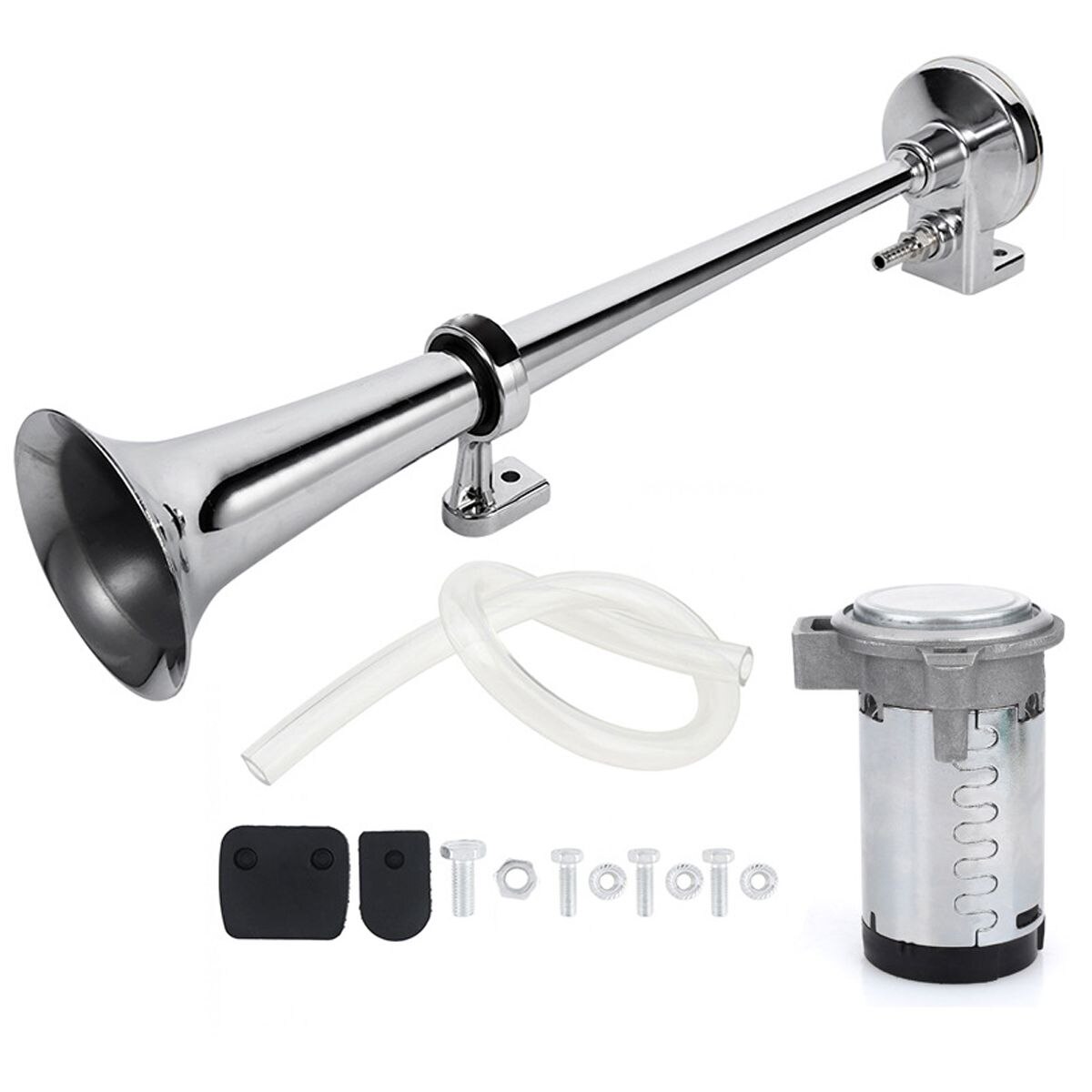12V Universal Super Loud Air Horn Kit Car Horn Speaker Compressor 17 inch for Truck Boat Train Motorcycle: Silver