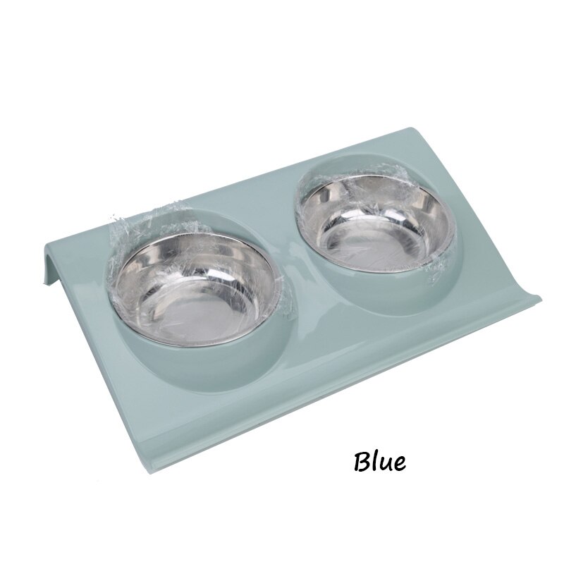 Dubbele hondenbakken voor puppy's, roestvrij staal, voerbak voor eten en drinken, anti-mors voerbak voor katten, drinkbak voor honden: Blauw