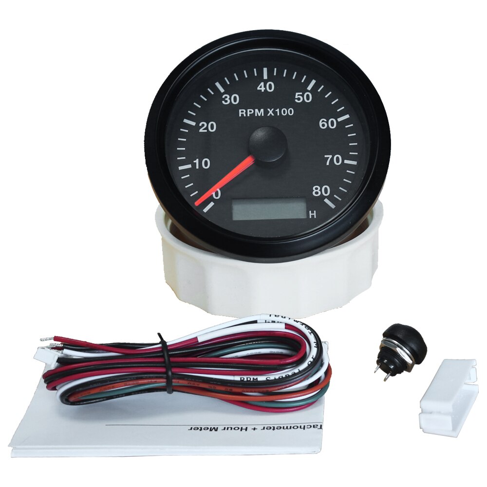 85mm Auto Marine Tachometer 3000/4000/8000/12000RPM Gauge with LED Hour Meter Adjustable 12V/24V with Red or Yellow Backlight: 8KBN