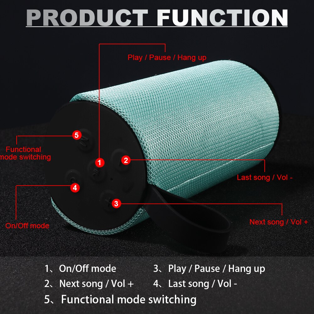 TG113 Portable Bluetooth Speaker Wireless Column 3D Stereo Bass Waterproof Speakers Outdoor Subwoofer Loudspeaker FM AUX USB TF