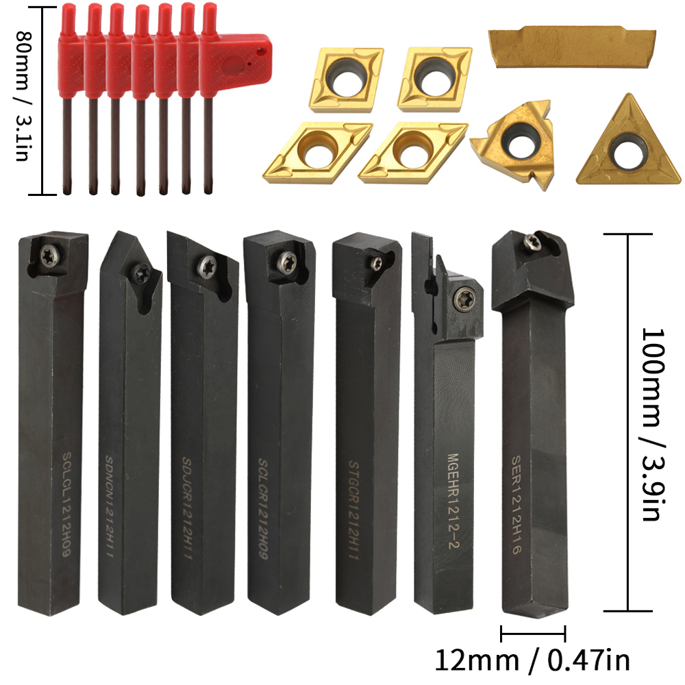 8mm 10mm 12mm 16mm Shank Lathe Turning Tool Holder Boring Bar Lathe Tool Lathe Cutter CNC Metal Turning Rod Holders and Inserts: Gold