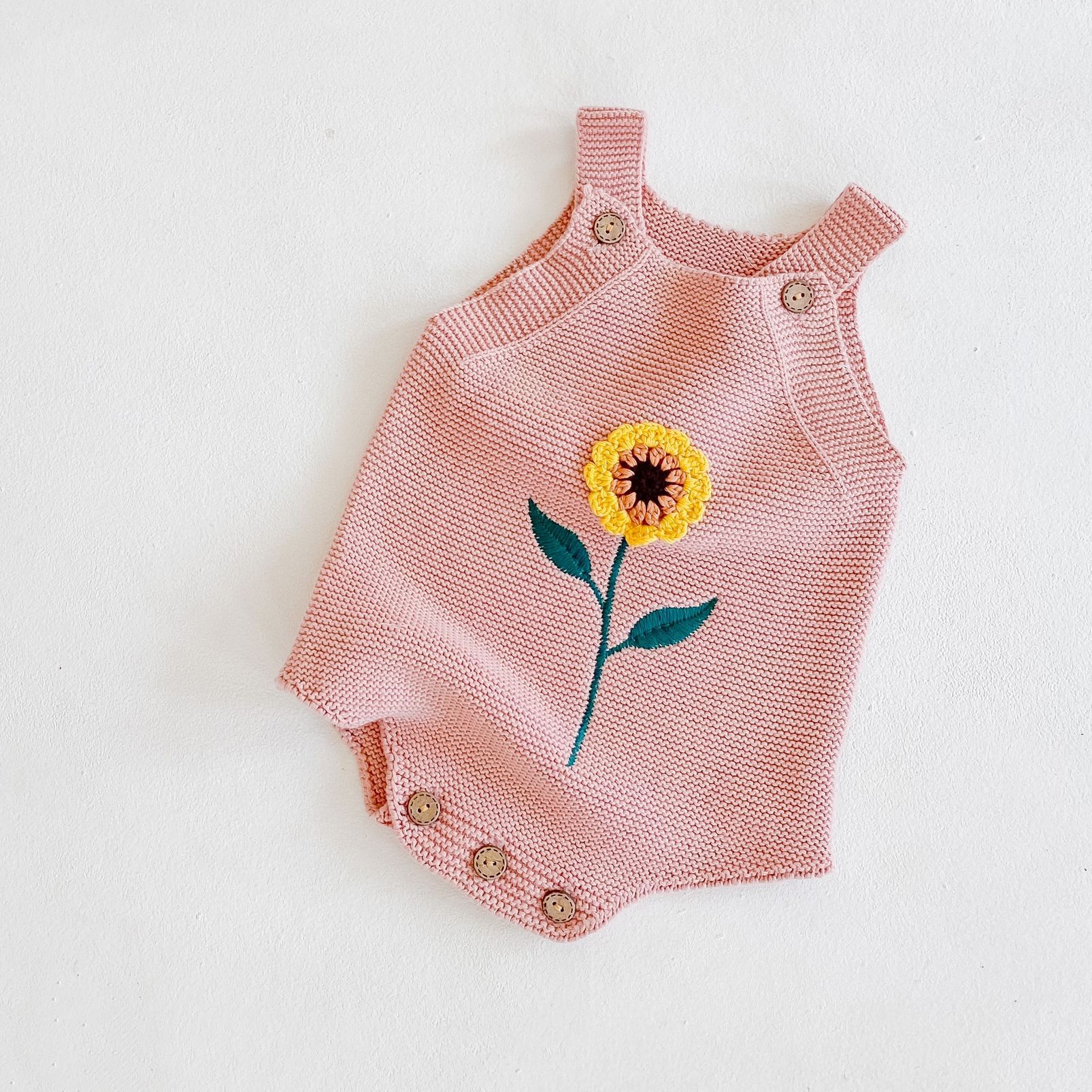 Nyfødt baby pige dreng strikket body solsikke print ærmeløs jumpsuit børn strik overalls efterårs baby tøj: 82104 lyserøde / 9m