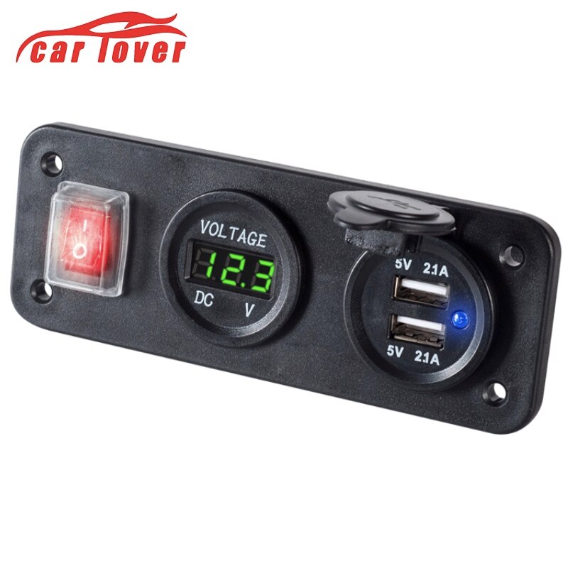 12v bil cigarettænder stik dobbelt usb adapter oplader digital voltmeter med no/off kontakt til bil båd lastbil usb oplader