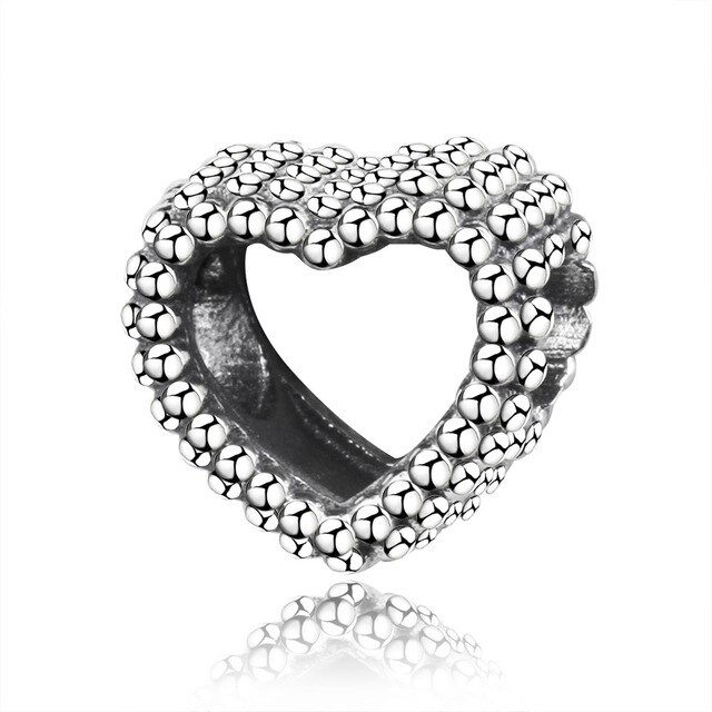 100% 925 Sterling Silver Classic Heart Shape 15 Charm Beaded Bracelet DIY Accessories Beaded: 1487