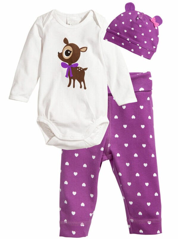 Emmababy 100cm puuvillaa vauvanvaatteita printti 3 kpl lasten vauvan tytöt pojat unisex täyshihainen body+raidalliset housut+hattuasut setit