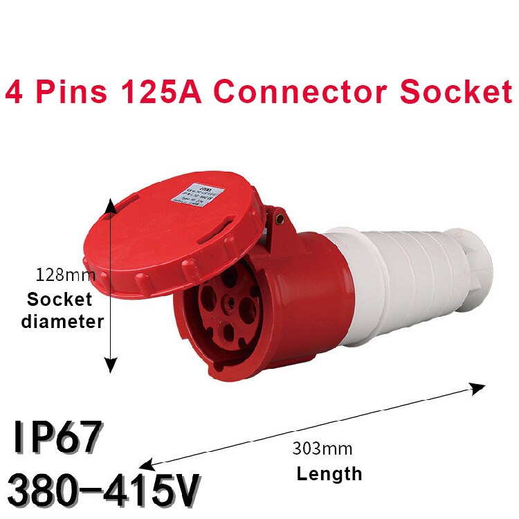 125A Industrial Plug SocketWaterproof Aviation Explosion-proof Connector Surface And Concealed 3 4 5 Core Pins IP67: 4 Pin 125A Connector