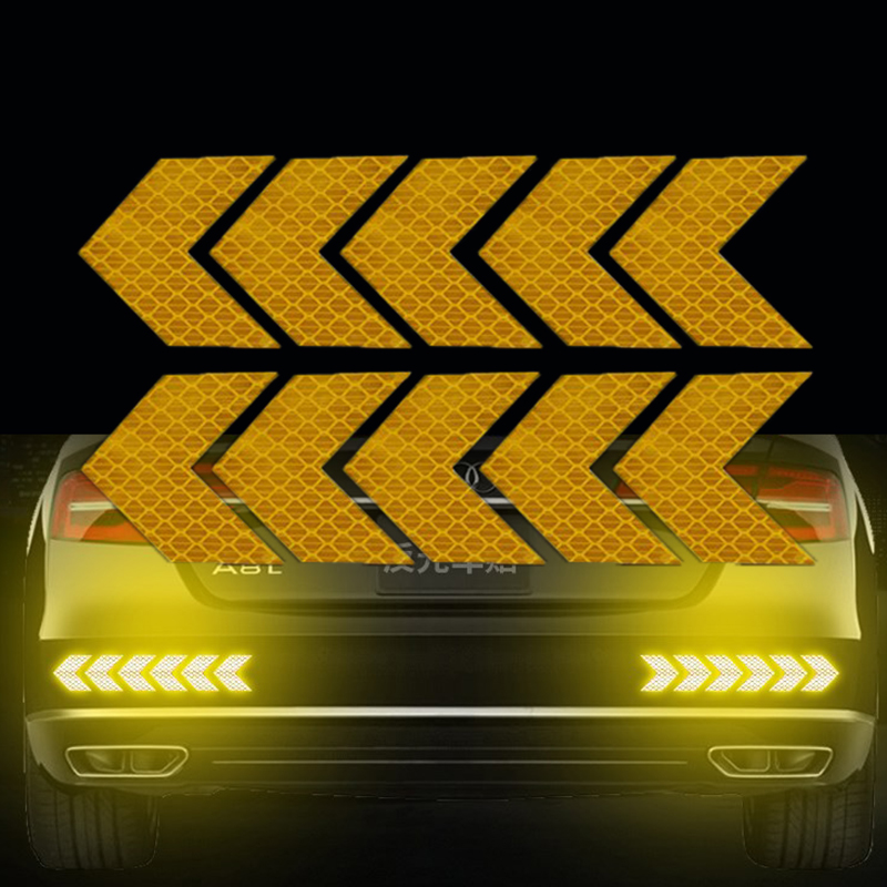 10 Stück Pfeil-Reflektorband, Sicherheitsvorsicht, Warnung, reflektierendes Klebeband, Aufkleber für LKW, Motorrad, Fahrrad, Auto, Styling: Gelb
