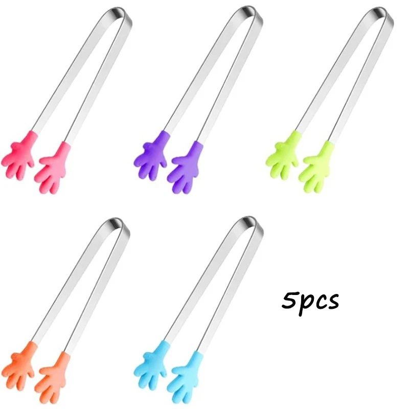 5PCS Mini Tong, Hand Shape Silicone Food Tongs, 5Inch Kid Tongs for Sugar Cubes Kitchen Tongs Perfect for Kids: Beige