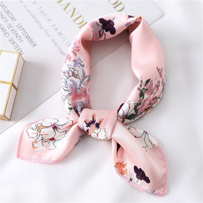 Women Small Satin Silk Scarf Square Print Wrap Foulard Femme Handkerchief Bandana Neck Hair Skinny Tie Scarves Shawls XC: FX-127