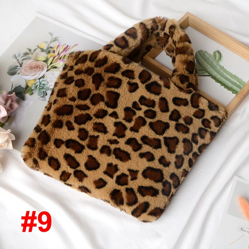 taschen Frauen Winter Faux Pelz Schulter Tasche Handtasche Dame Leopard Print Handtasche Weibliche Party Kleine Mädchen Tote Tasche Weihnachten: style A-9