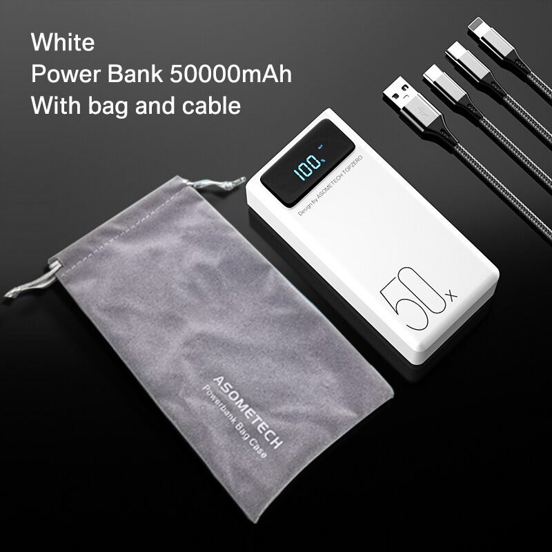 Power Bank 50000 Mah Draagbare Oplader Met Led Licht Grote Capaciteit Powerbank 50000 Mah Externe Batterij Voor Iphone 13 X xiaomi: 2A White Set 2