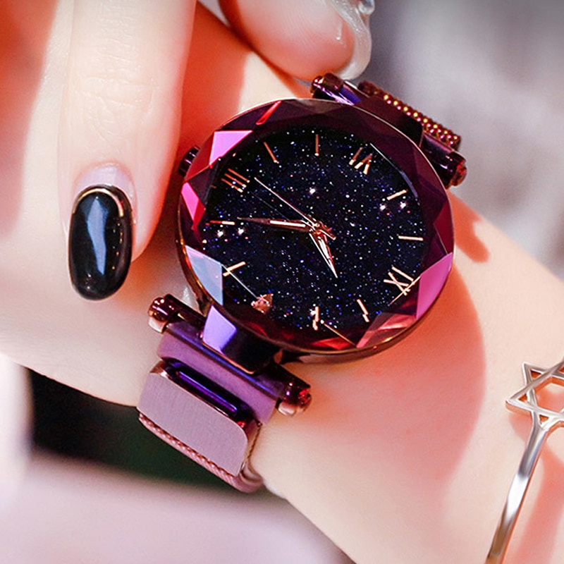 Luxe dameshorloge met sterrenhemel, magnetische mesh band, dameshorloge met jurk, polshorloge met zegarek damski