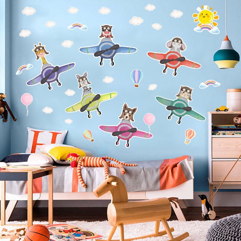 Tofok dierenpiloot luchtballon diy muursticker baby kinderkamer zelfklevende stickers huis tegel raam deur decoratie