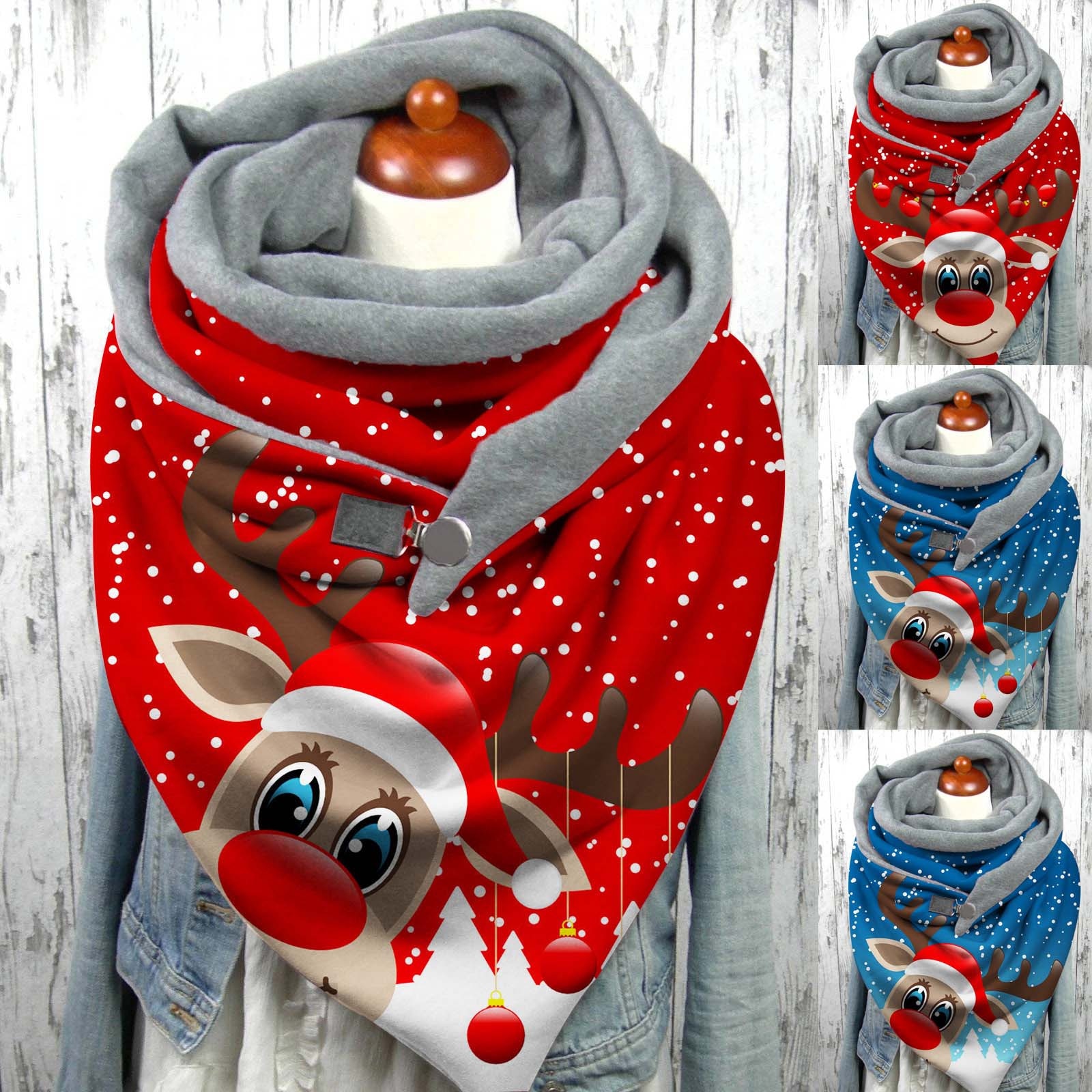 Christmas Deer Print Button Scarves Winter Women Soft Wrap Warm Shawls Winter Windproof Warm Scarf echarpe hiver femme