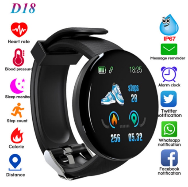 D 18 Waterdichte Bluetooth Armband Smart Horloge Hartslag Bloeddruk Activiteit Trackers Sport Smartwatch