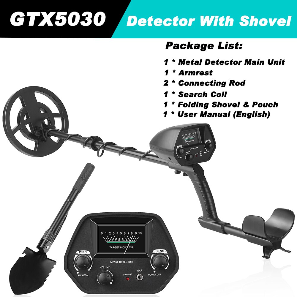 Underground metal detector gold detector gold prospector beginner portable metal detector with headset + engineer shovel: Black1 SetB
