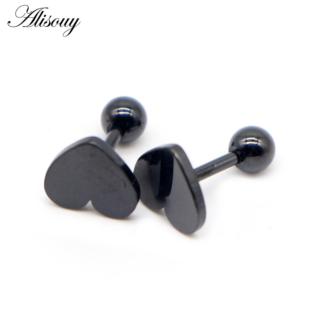 Alisouy 2Pcs Rvs Oorbellen Kleine Engagement Minimalistische Hart Liefde Stud Goud Zilver Kleur Stud Oorbellen Leuke: Black / Width 6mm
