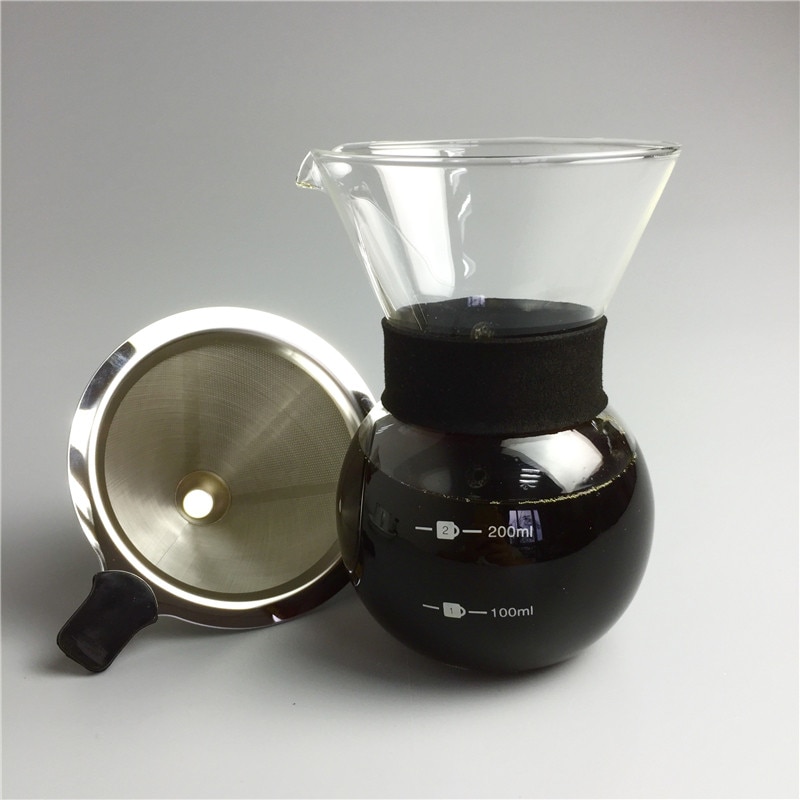 200 Ml Glas Koffie Pot En Rvs Filters Set Draagbare Drip Koffie Druppelaar Percolator V60 Server Giet Over Koffie maker