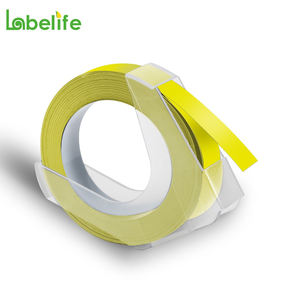 5Pack 9mm 3D Präge PVC Label Bänder Kompatibel für Dymo Label Maker 1880 12965 Manuelle Label Makers für motex E101 DYMO 1610: 5PK White on Yellow