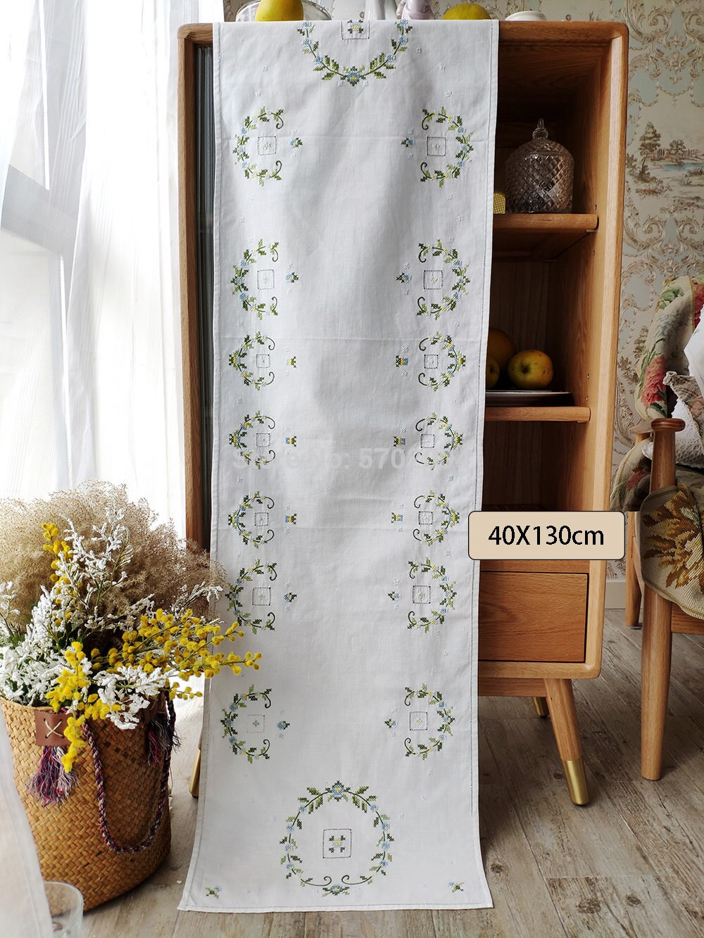Hand-embroidered Cross Stitch Diablement Fort Doily Tablecloth: rectangle  40X130cm