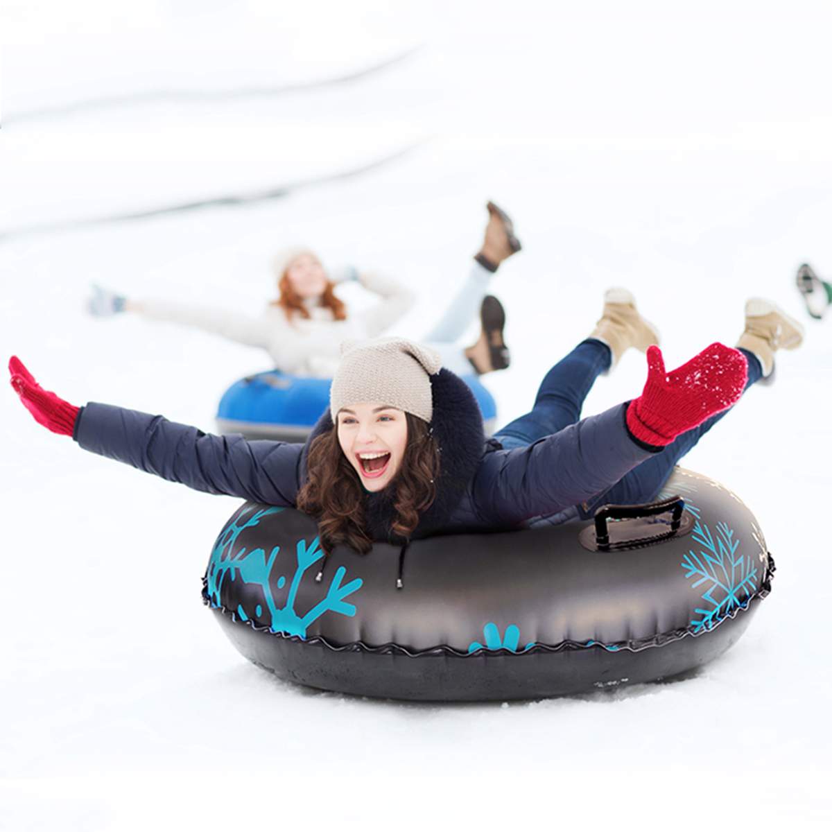 Floated Skiing Board PVC Winter Inflatable Ski Circle With Handle Durable Children Adult Outdoor Snow Tubes Skiing Accessories