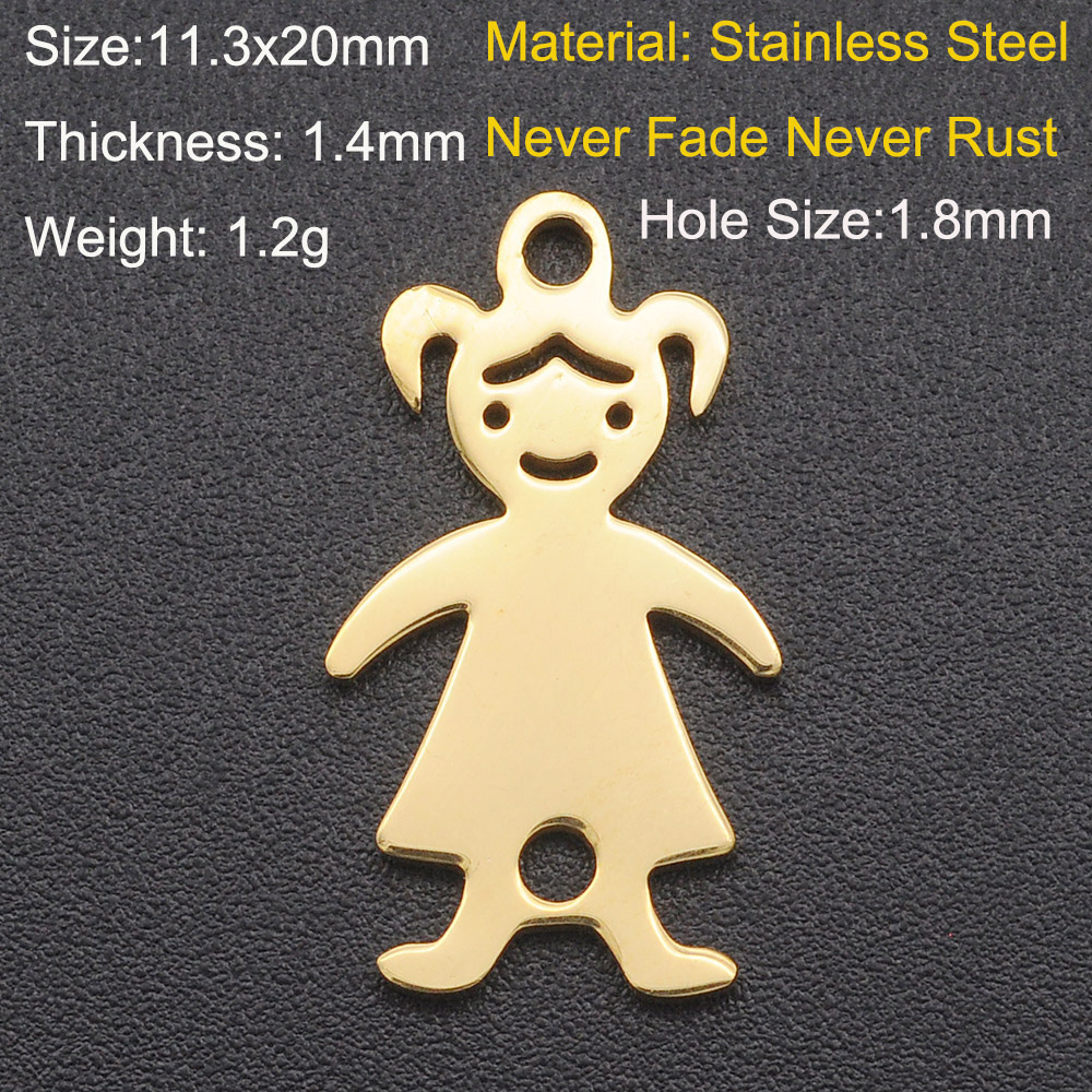 5 Stks/partij 316 Roestvrij Staal Jongen Meisje Familie Charm Hanger Dochter Bedels Voor Armband Maken Sieraden Hanger: Puur Goud Kleur