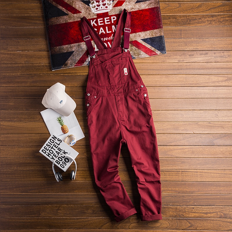 Europeisk og amerikansk street stlye jumpsuit menn tilfeldig retro verktøy trend overall par bukser bra